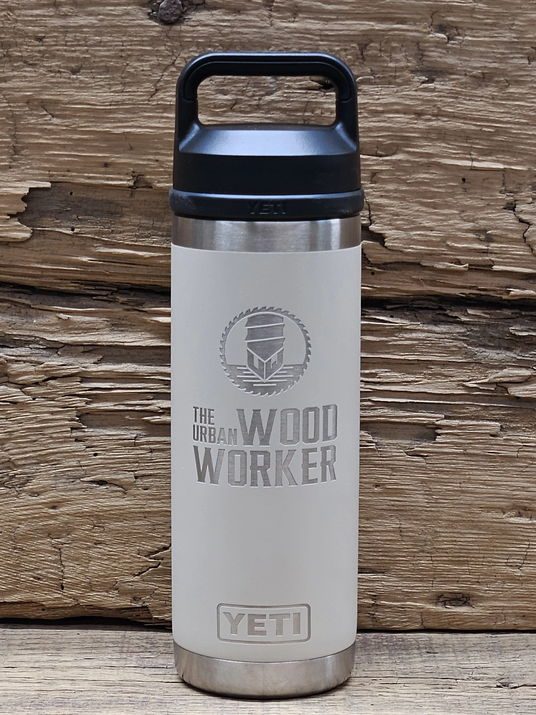 laser engraved stainless steel YETI water bottle engraved with logo