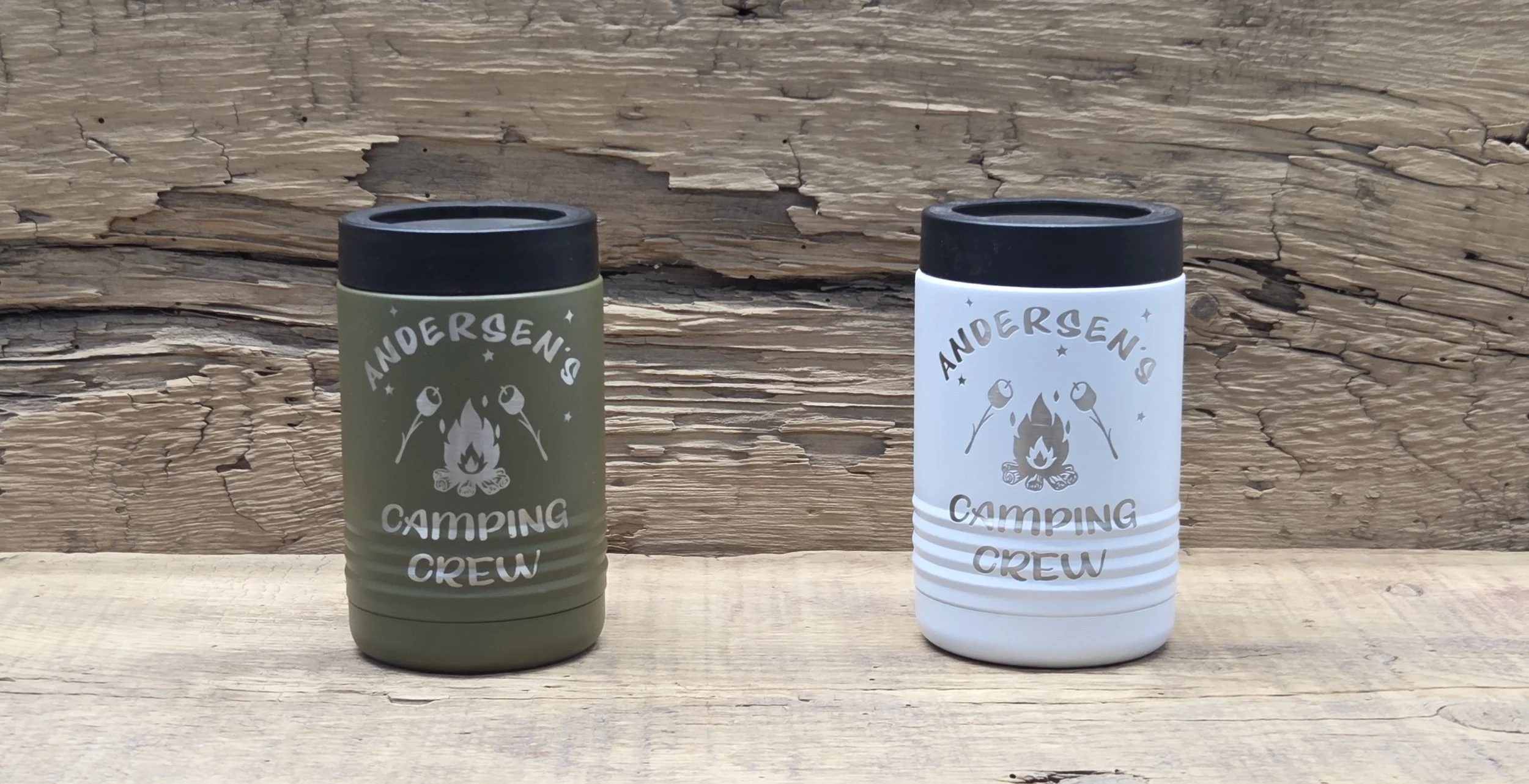 Stainless steel can coolers/koozies laser engraved with custom design