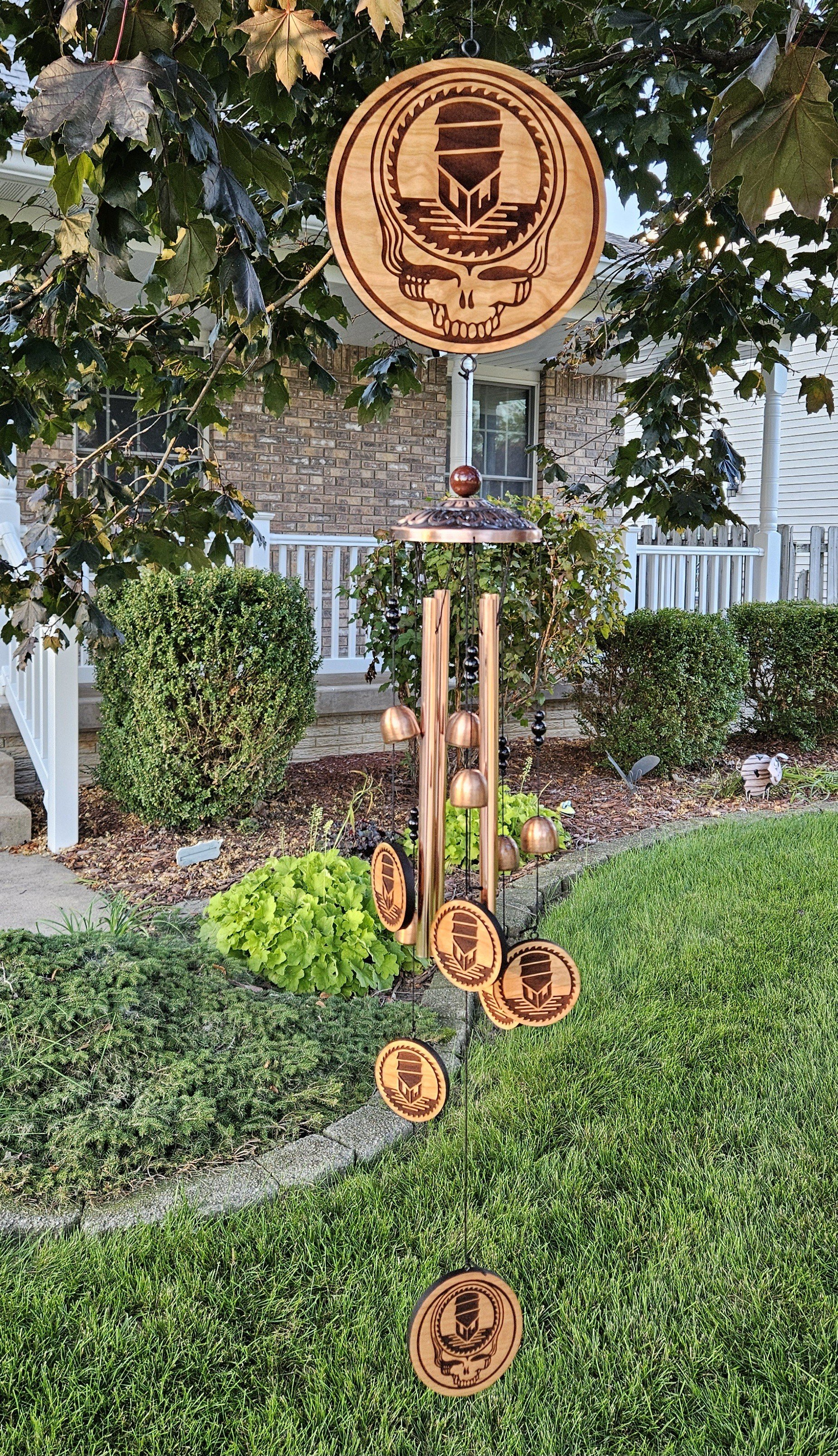 Windchime laser engraved with custom design.