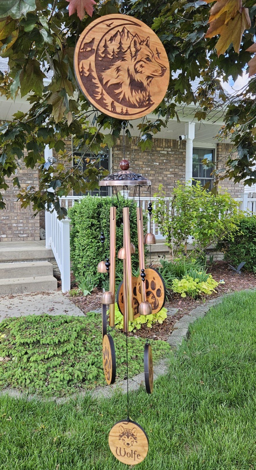 	
Windchime laser engraved with custom design.