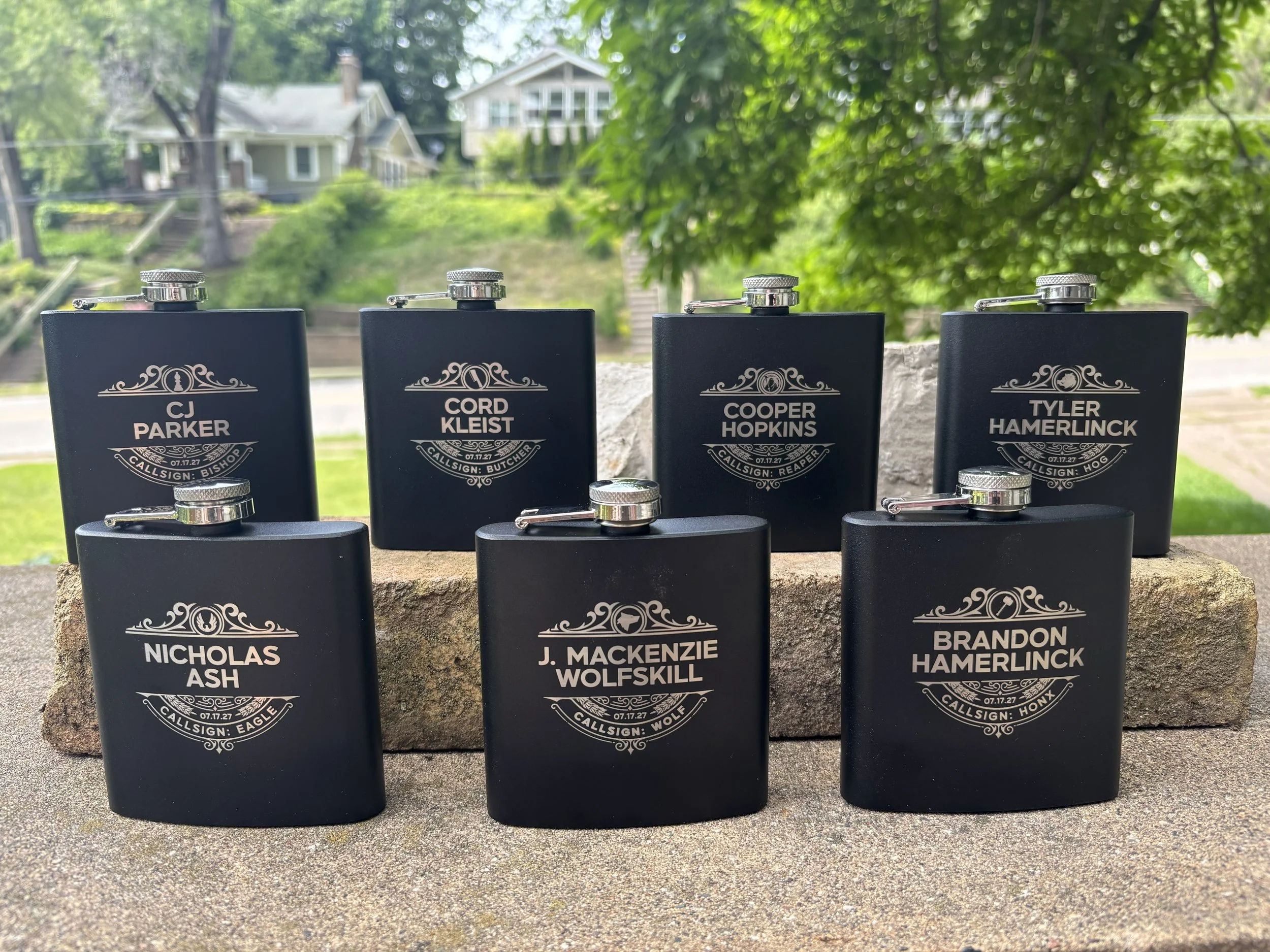 Engraved these flasks for a groom and his groomsmen.  I think they turned out pretty good!