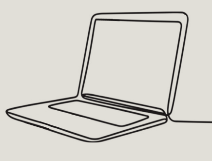 A simple line drawing of an open laptop computer showing the screen and keyboard.