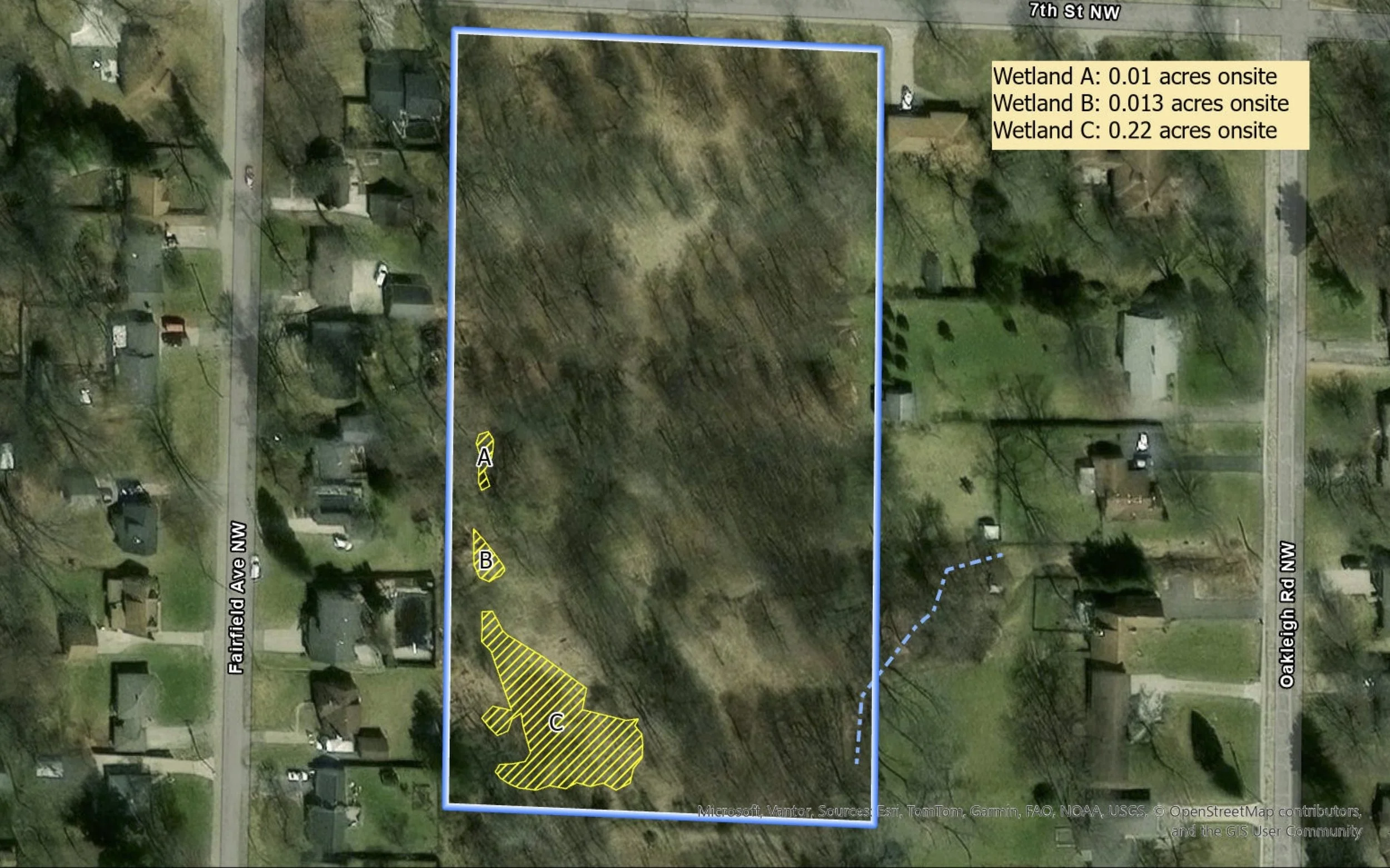 Updated map from EGLE showing the size and location of wetlands on the Seventh Street lot.