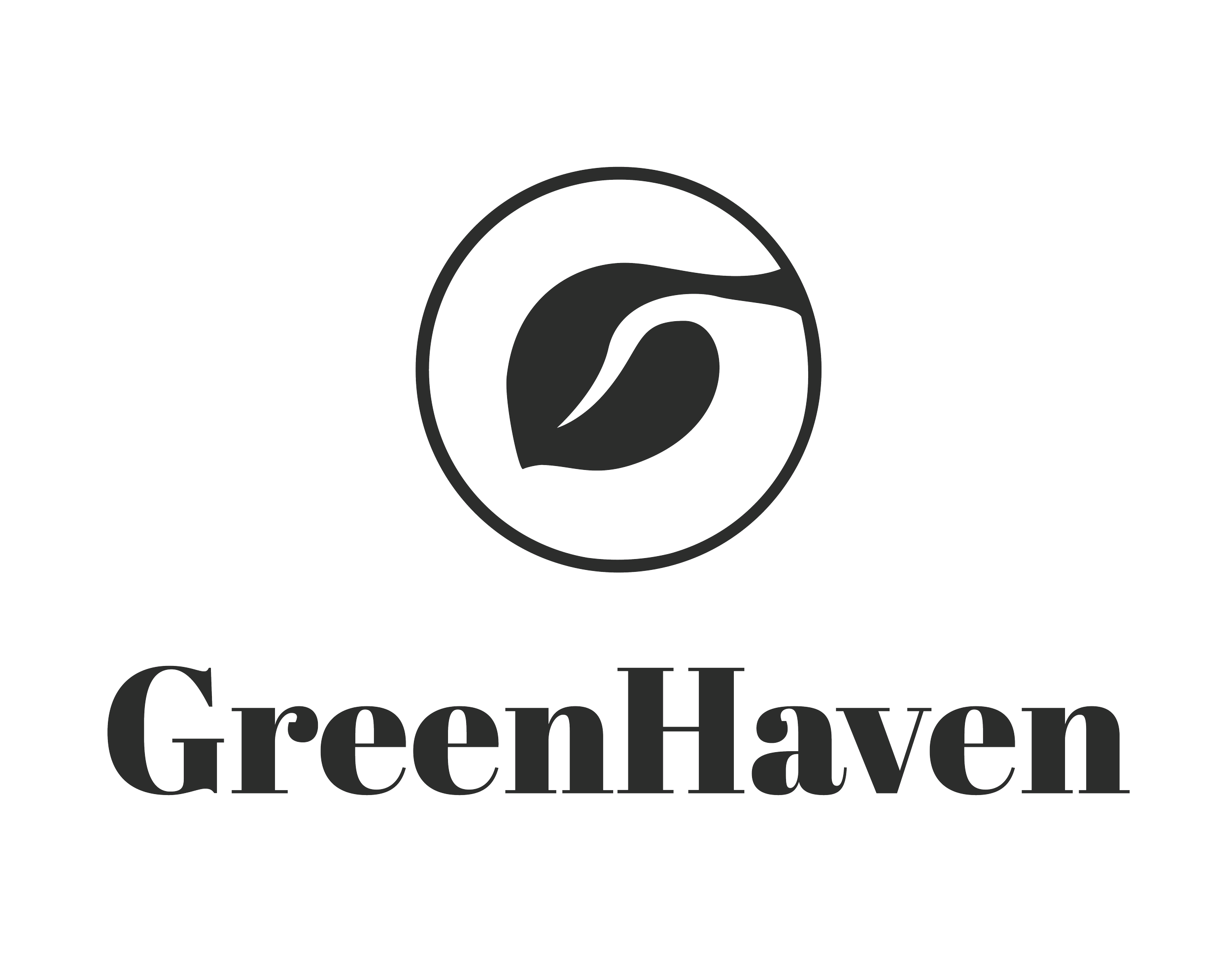GreenHaven logo featuring a stylized leaf inside a circle, with the text 'GreenHaven' below.