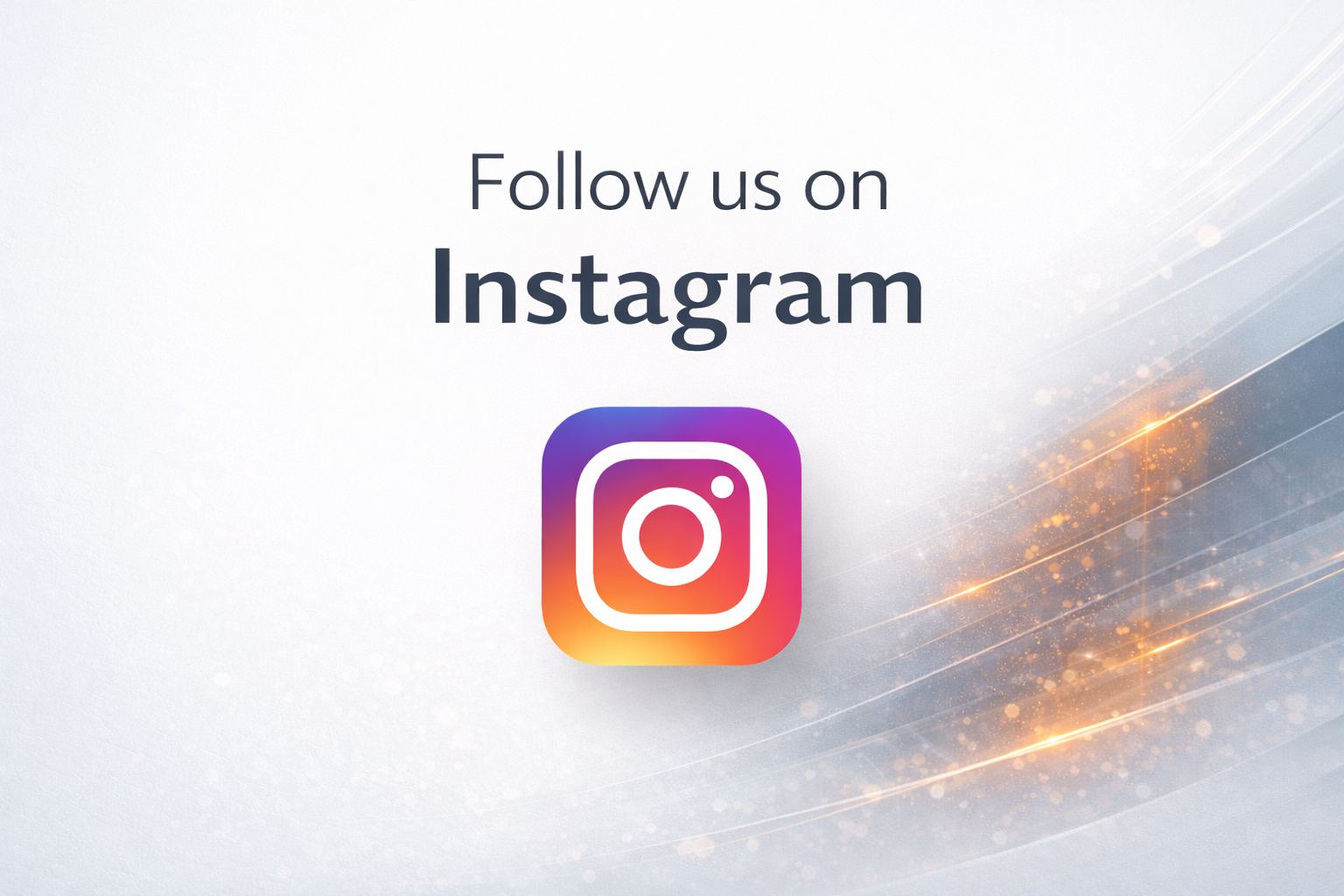 Social media graphic encouraging viewers to follow on Instagram, featuring the Instagram logo and a background with light effects.