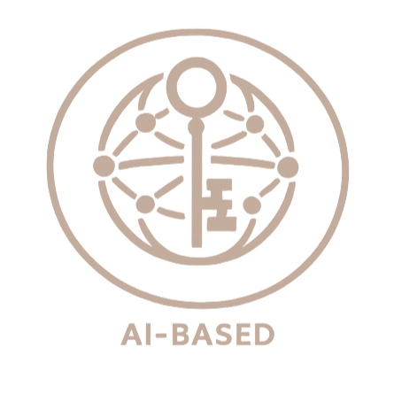 AI-based logo featuring interconnected nodes and a key symbol inside a circle