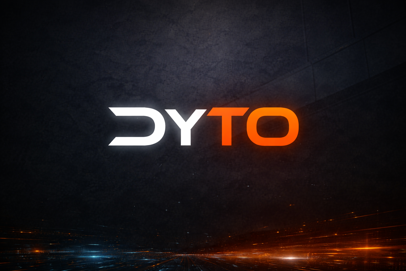 Futuristic digital graphic with the word 'DYTO' against a dark background with light streaks.