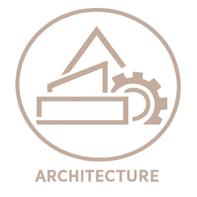 Outline logo of a triangle, a ruler, and a gear inside a circle with the text 'ARCHITECTURE' underneath.
