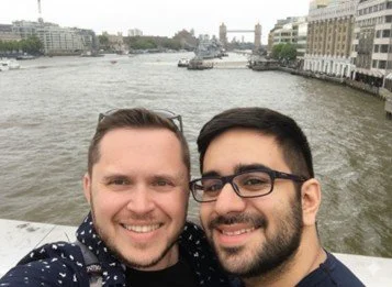 Dr Robert Cserni with partner Stefan in London, founder of The Global Academic Studio for international graduate student and early career academics coaching