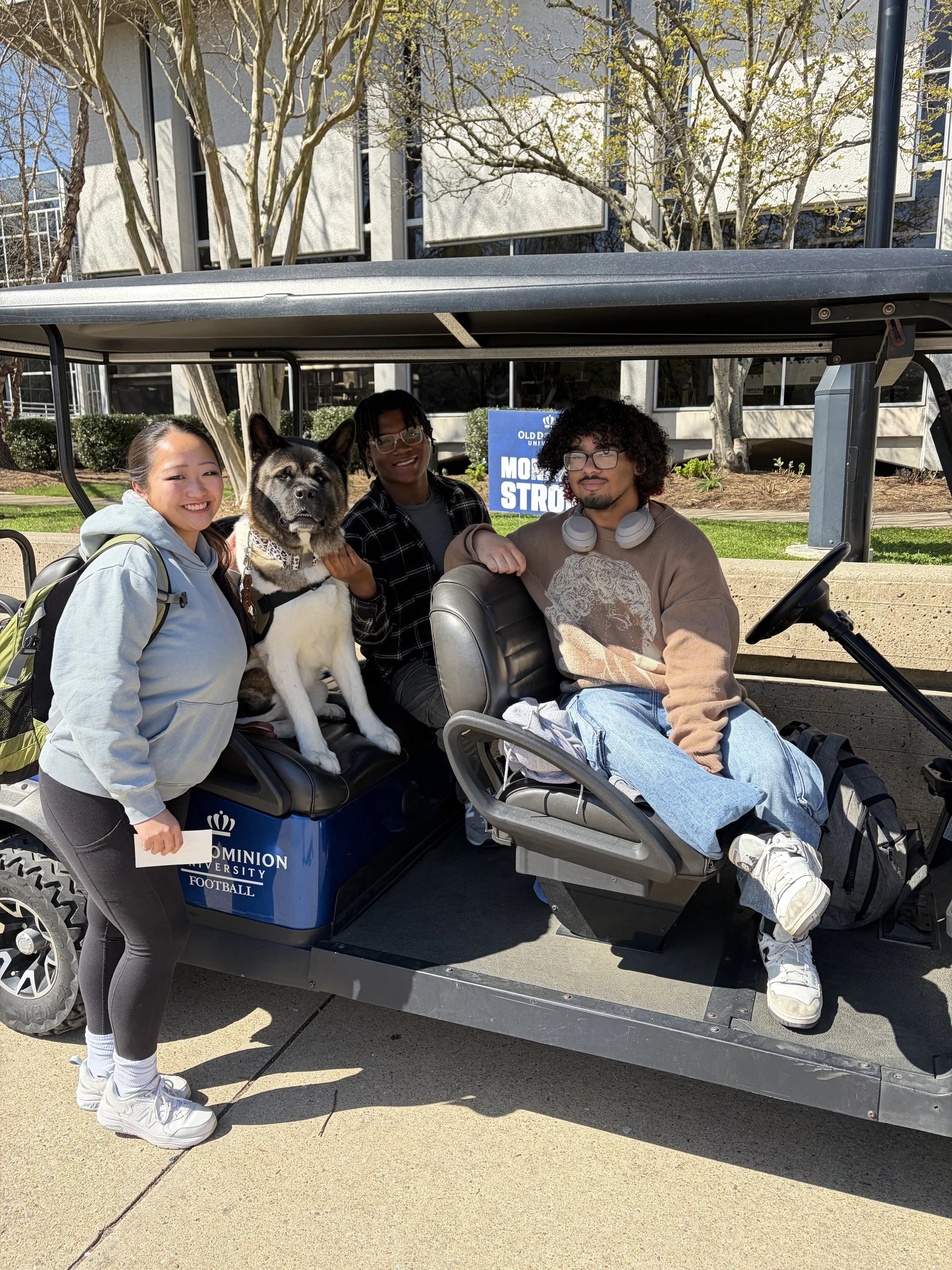 Zodiac doing what he does best, comforting the students at ODU to help make the transition easier as they return
