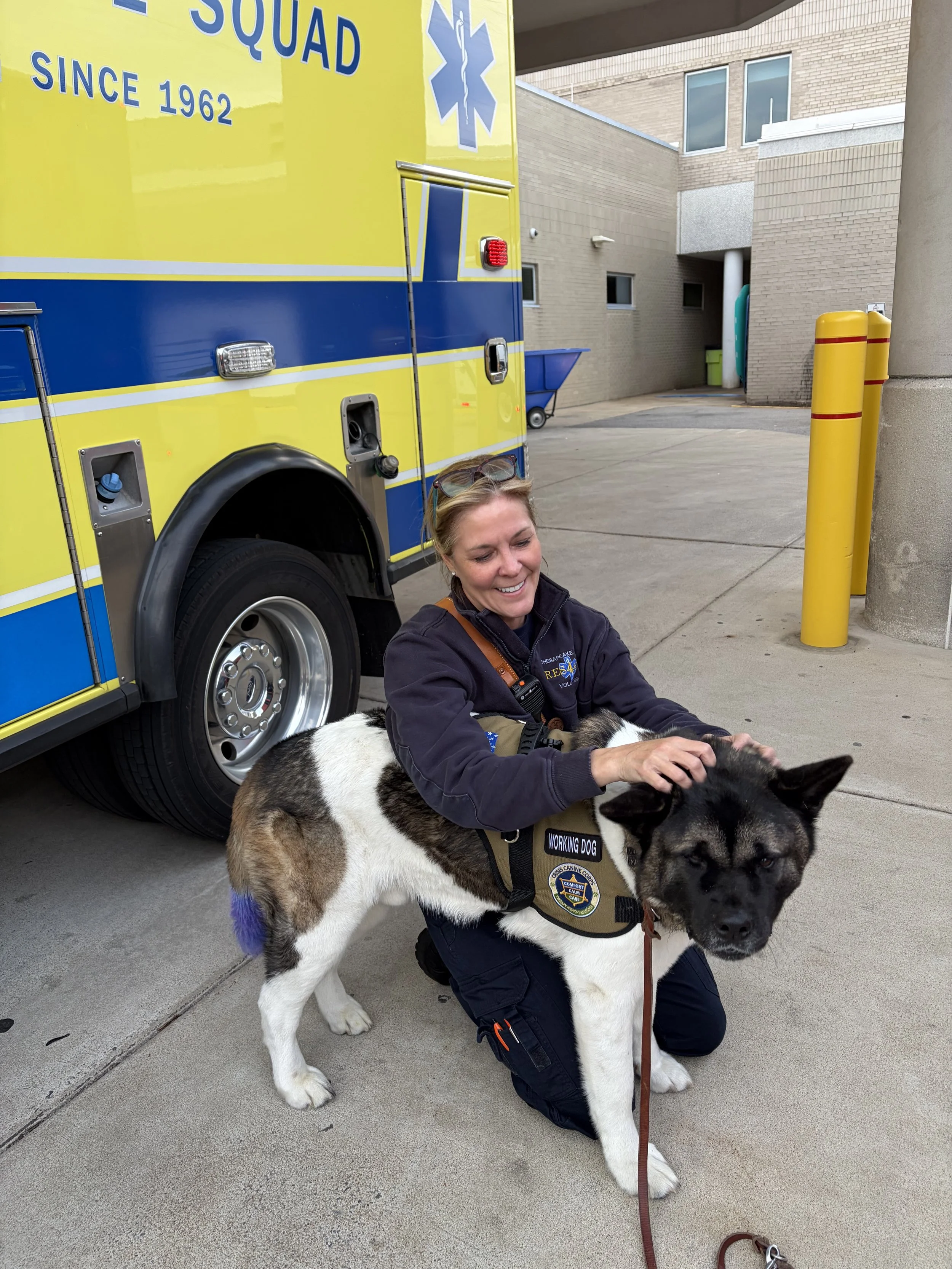 Zodiac visiting local EMS crews while they were working to provide comfort, calm, and care.