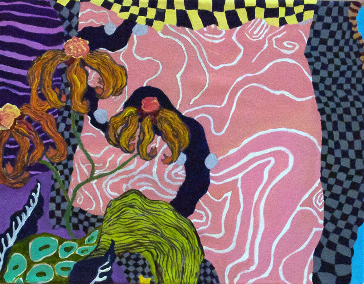 One piece from "Alley Mural" Oil and acrylic on canvas - One painting made up of 24 independent paintings of varying sizes.  The entire mural is 6'x12'