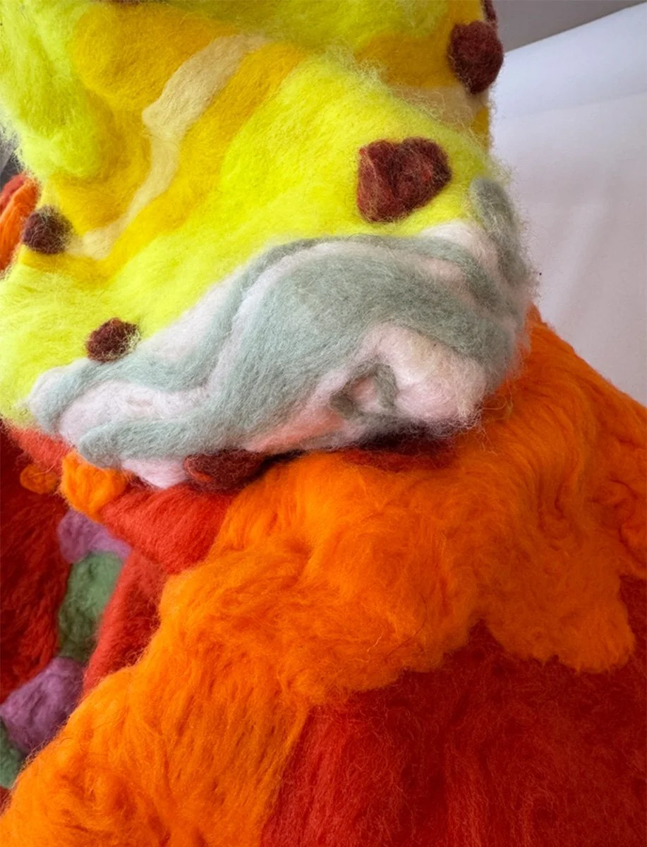 Detail from "Felted Blob" wool, polyester felt, chicken wire 48"x38"x30"