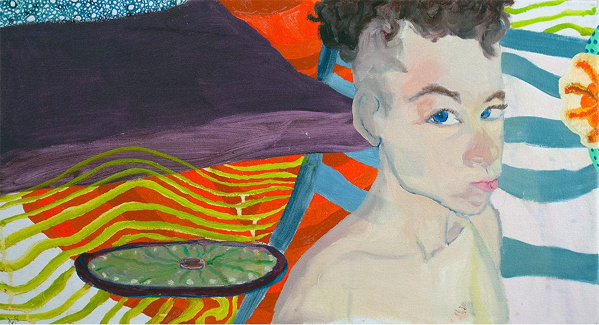 One piece from "Alley Mural" Oil and acrylic on canvas - One painting made up of 24 independent paintings of varying sizes.  The entire mural is 6'x12'