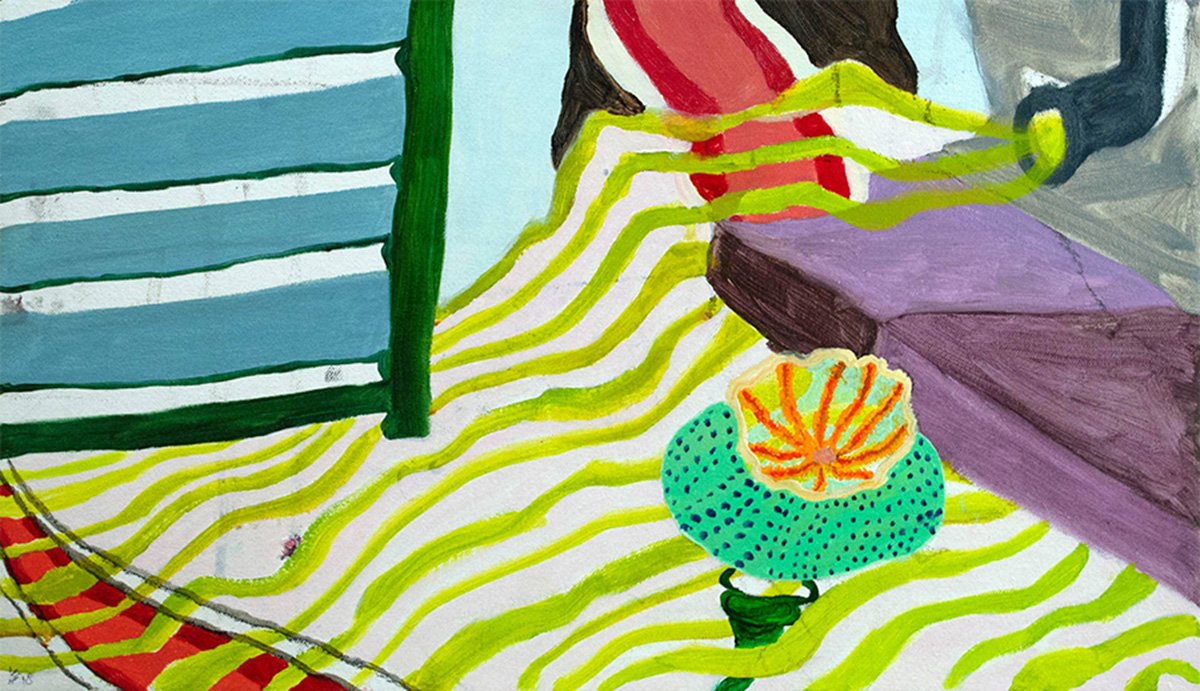 One piece from "Alley Mural" Oil and acrylic on canvas - One painting made up of 24 independent paintings of varying sizes.  The entire mural is 6'x12'