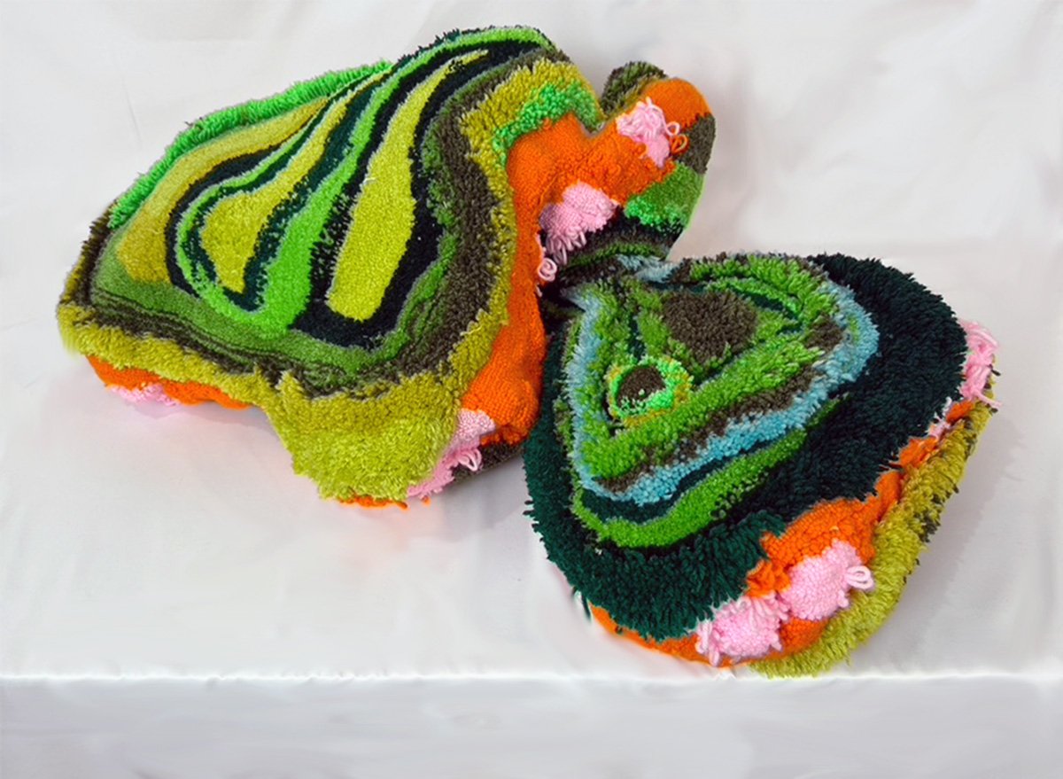 "Yarn sculpture" Polyester yarn, rug backing, glue 55"X24"x9"