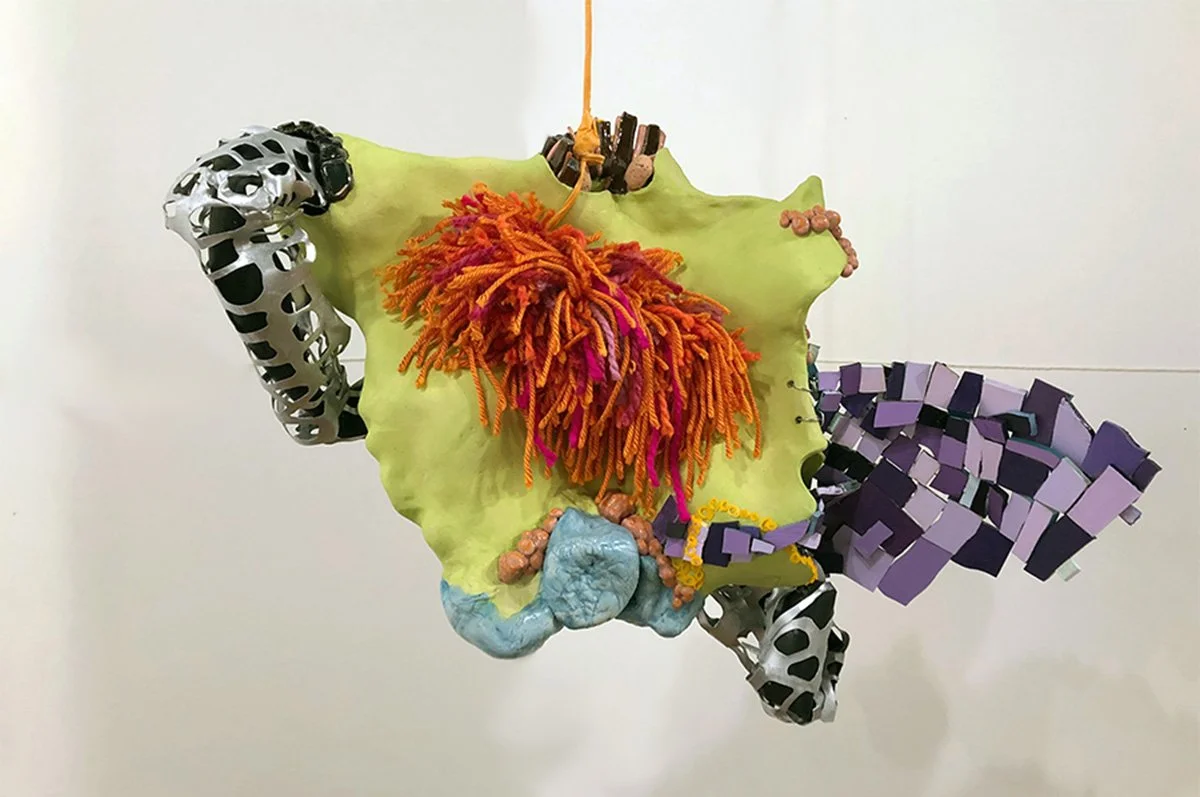 "Tactile" Ceramic, wood, polystyrene, bicycle inner tube, yarn, 19"x22"x7"