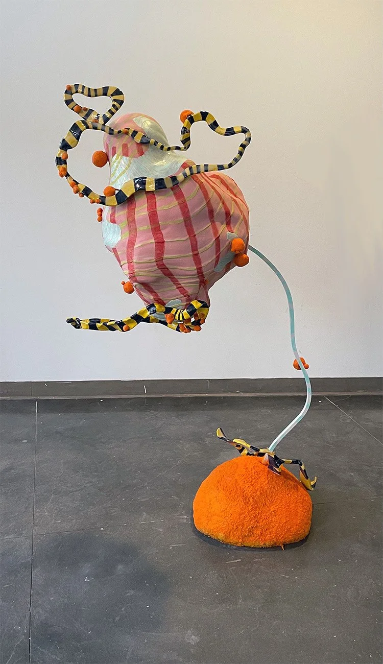 "Revisited in the Round" Ceramic, concrete, steel and flocking, 60"x35"x18"