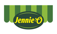 Jennie-O logo on a green striped background
