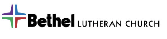 Bethel Lutheran Church logo with a colorful cross and bold black text
