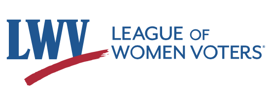 LWV League of Women Voters logo with blue text and a red underline