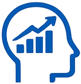 Silhouette of a human head with a rising arrow and bar chart inside, representing growth or progress.