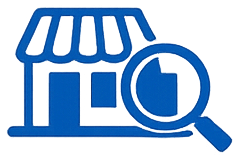 Storefront with a magnifying glass icon