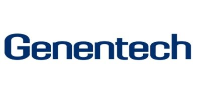 Genentech logo in blue font