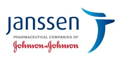 The Janssen logo with the Johnson & Johnson name underneath, and a blue stylized graphic element
