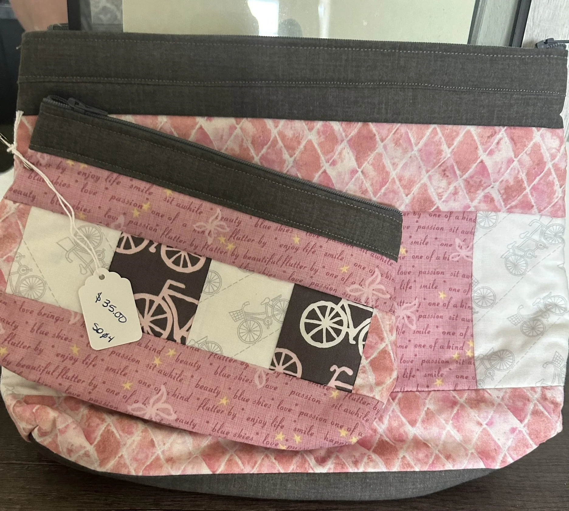 Patchwork Bicycle Motif Bag & Pouch Set