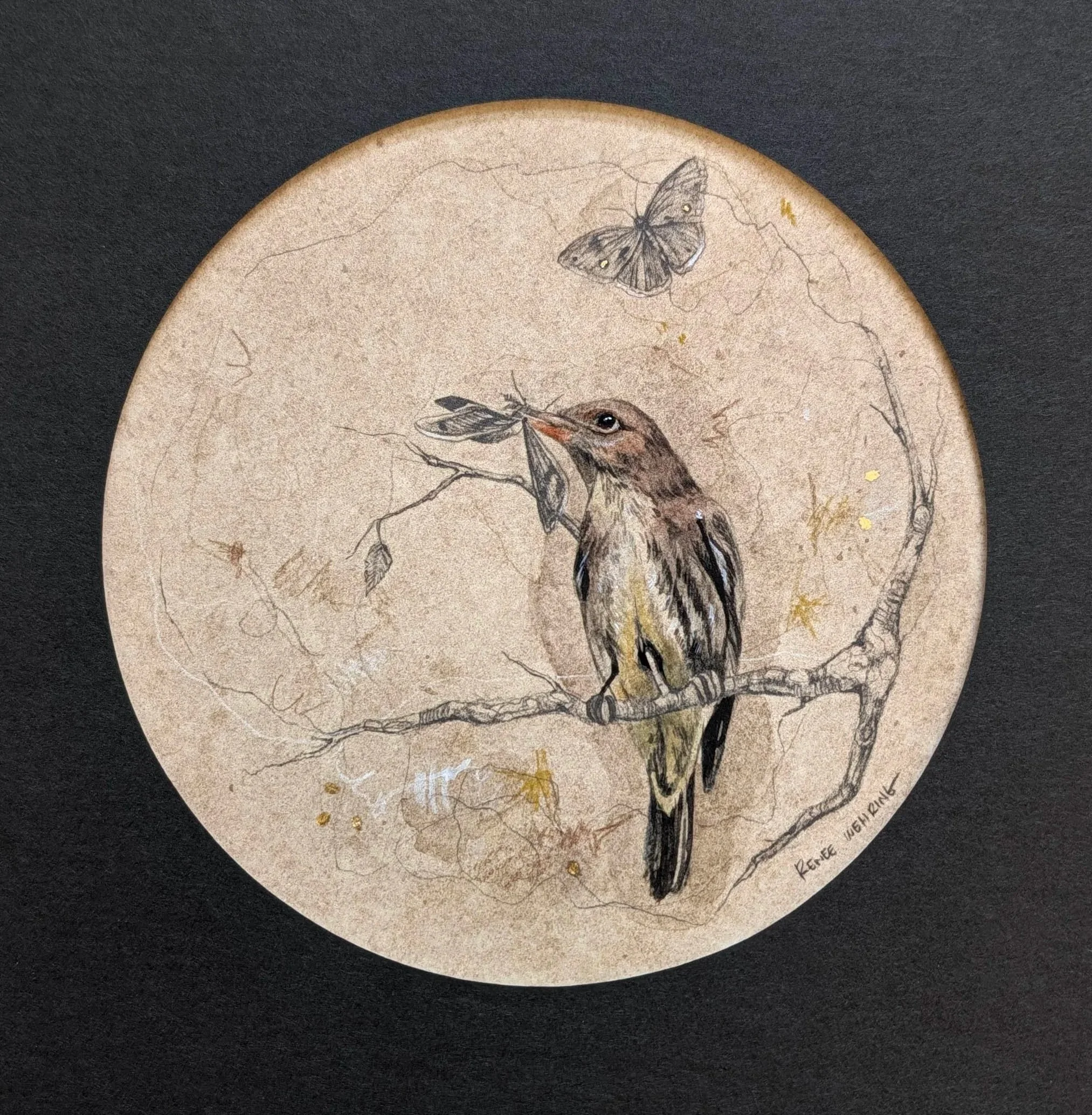 WehringRenee-A+Decision+to+be+Made-6x6%2522roundWatercolour%2Bgraphite%2BgoldleafonPaper%24300.jpg