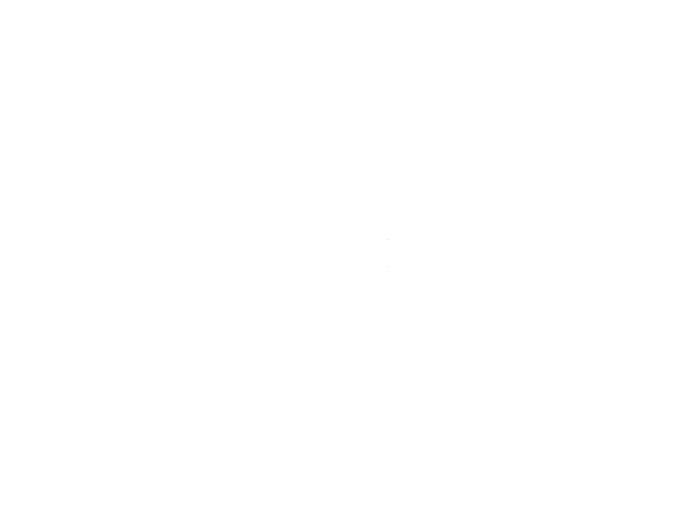 Black background with a prominent white geometric design in the center, resembling a stylized or abstract arrow or tree.