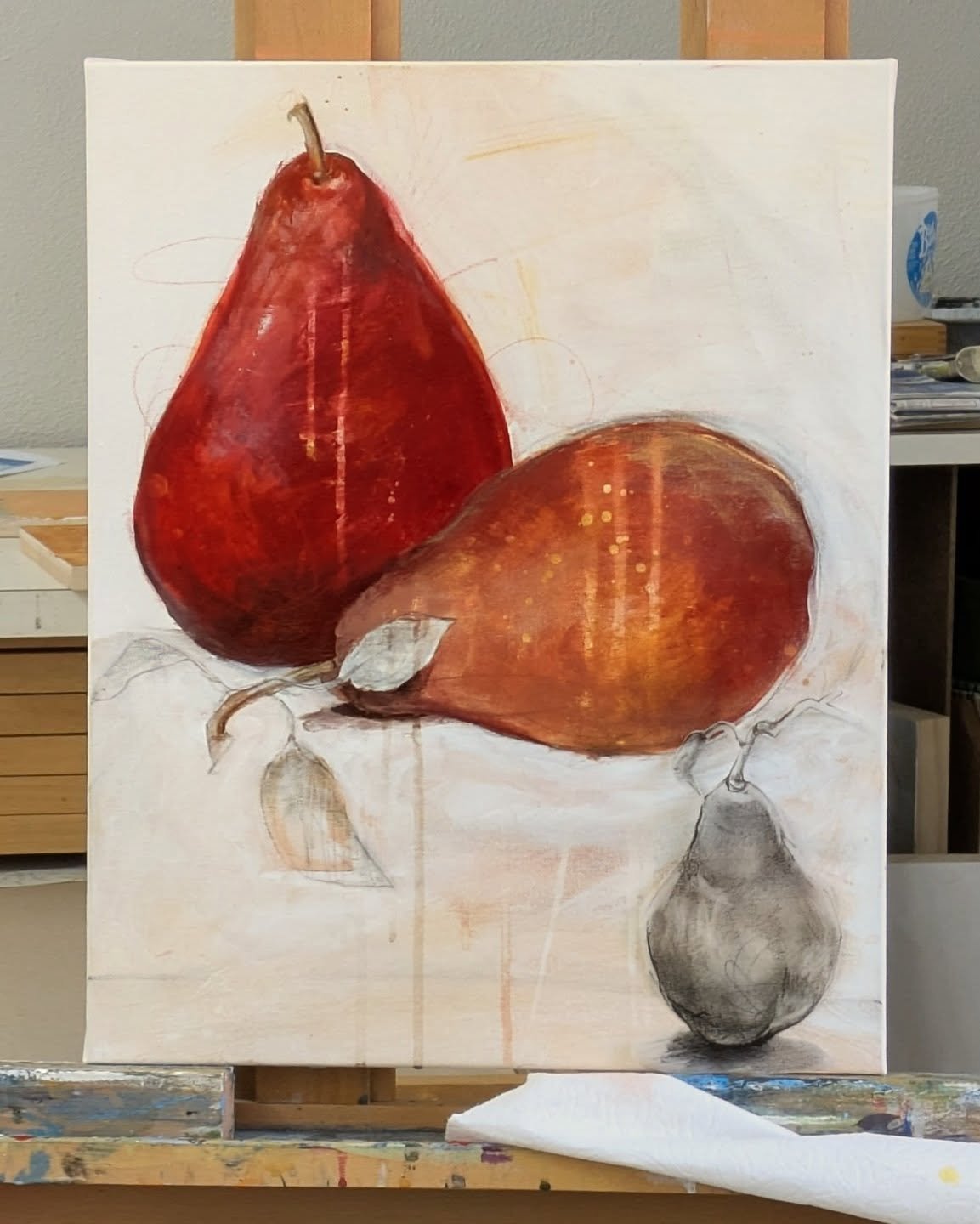 We picked pears over the weekend. So inspiring.
#acrylicandgraphite#boscpears#redsandyellow