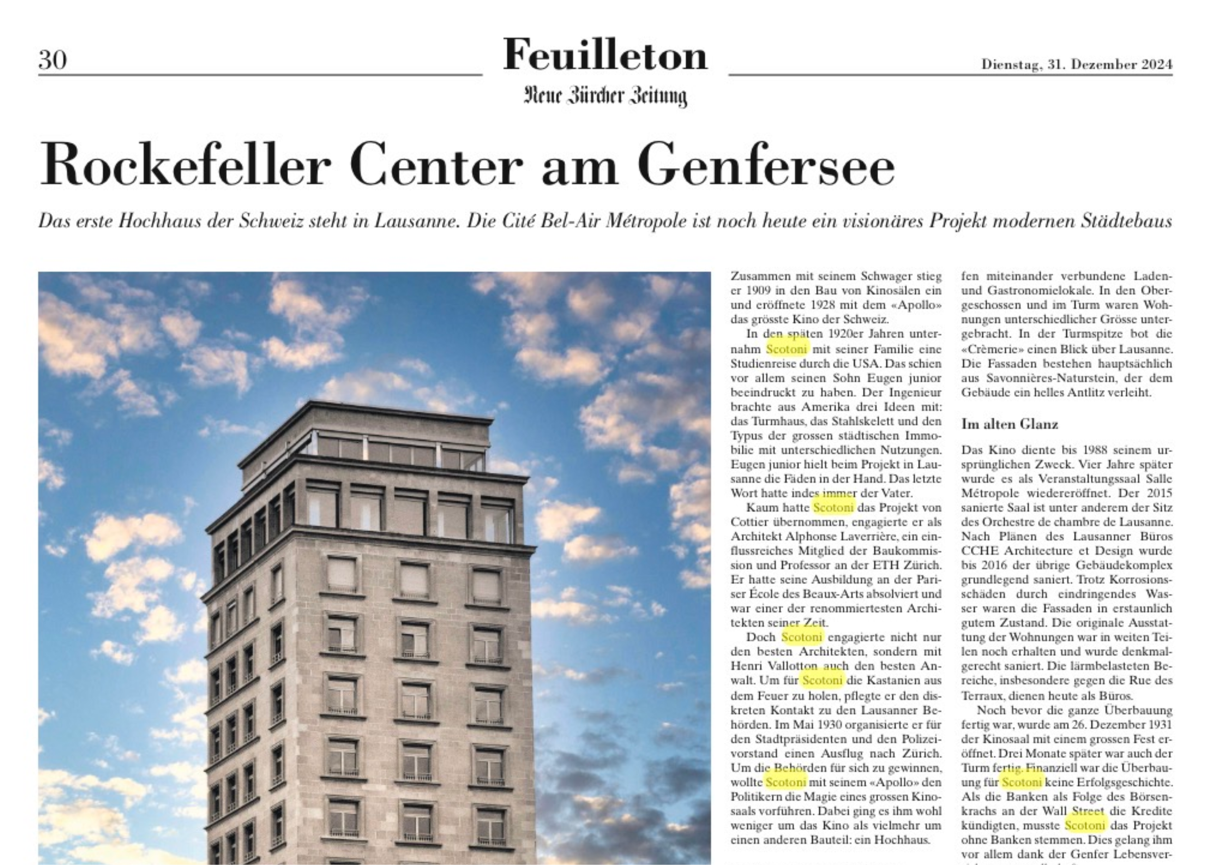 NZZ Rockefeller Center am Genfersee - Eugen Scotoni Gassmann