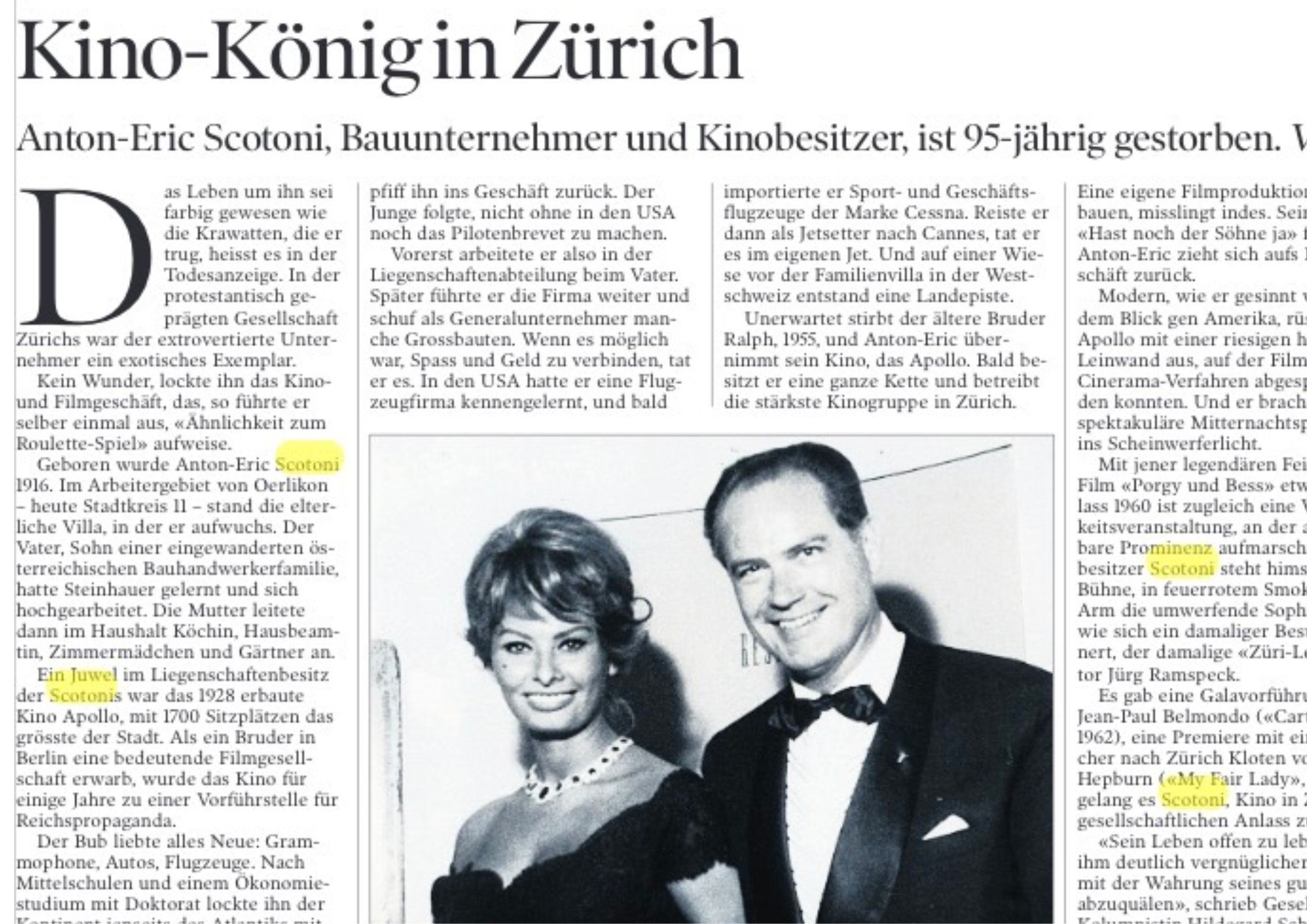 NZZ - Kino König in Zürich - Anton Eric Scotoni