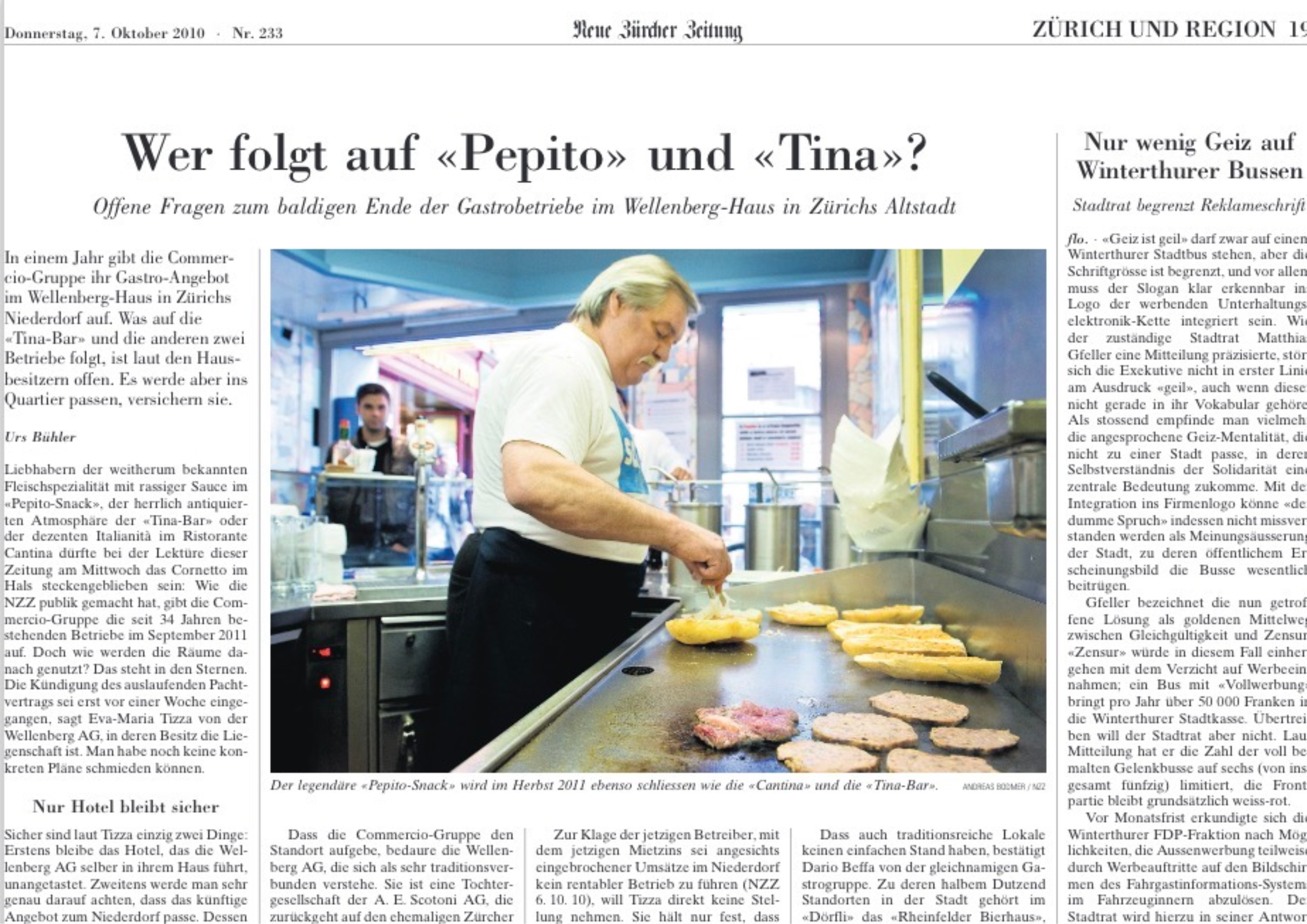 NZZ - Wer folgt auf Pepito und Tina Bar - Brasserie Louis - Tina Bar - Christian Scotoni
