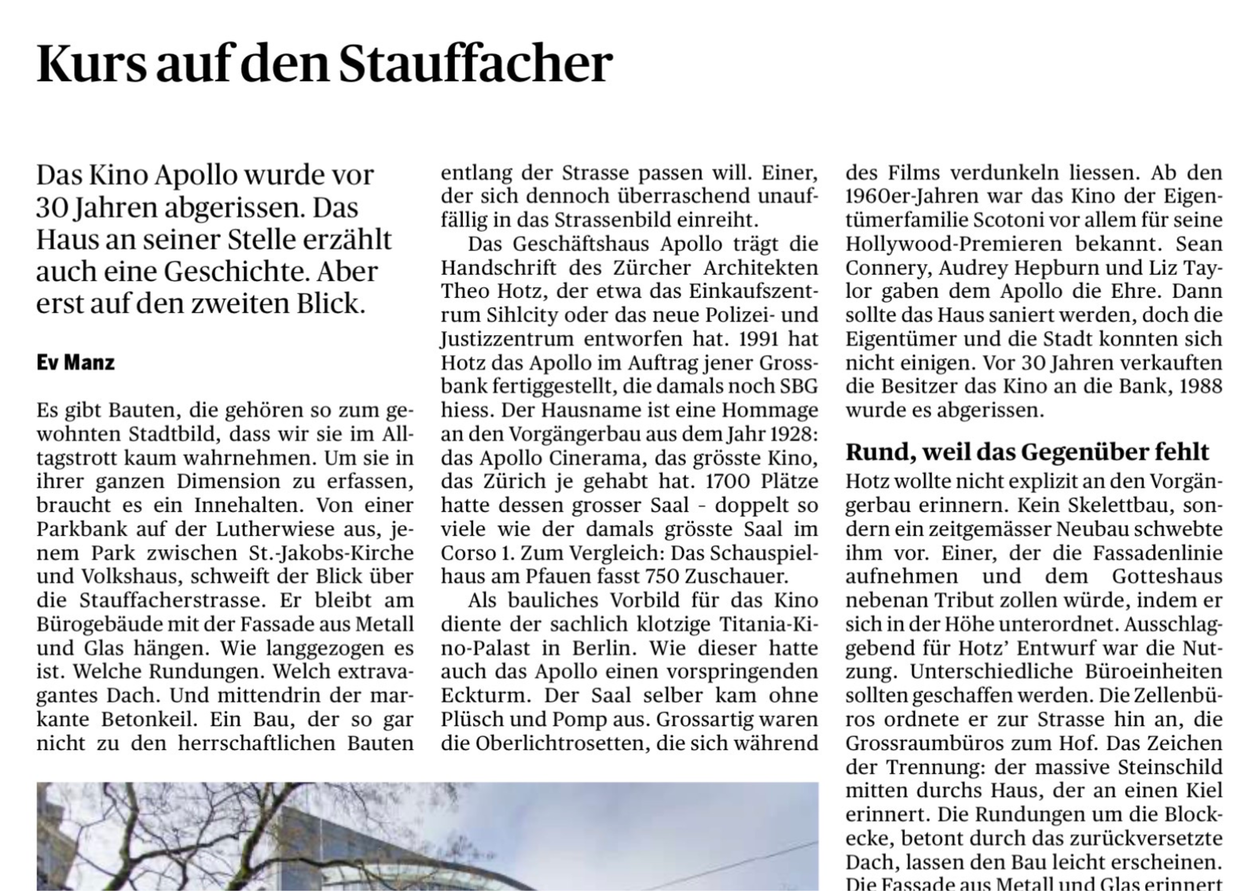 TA - Kurs auf den Stauffacher - Kino Apollo - Anton Eric Scotoni