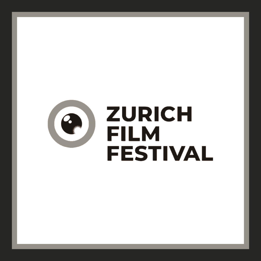 Logo des Zurich Film Festival mit schwarzem Text auf weißem Hintergrund und grauem Rahmen.