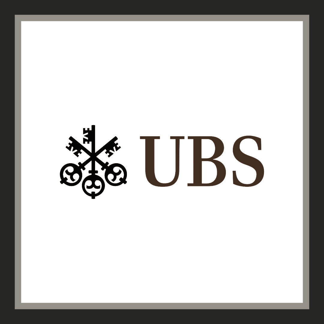 Das Bild zeigt das Logo der UBS, bestehend aus drei gekreuzten Schlüsseln und den schwarzen Buchstaben 'UBS' daneben.