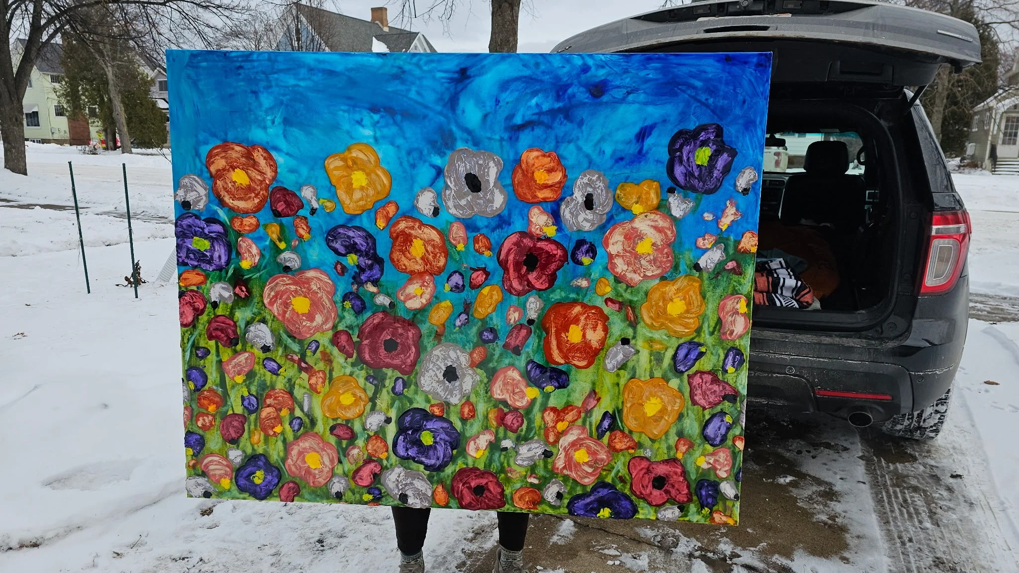 Epoxy Acrylic and Bergette Pigment Textured Painting