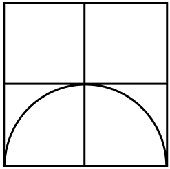 Geometric drawing of an outline square with sections divided by vertical, horizontal, and half circle lines.