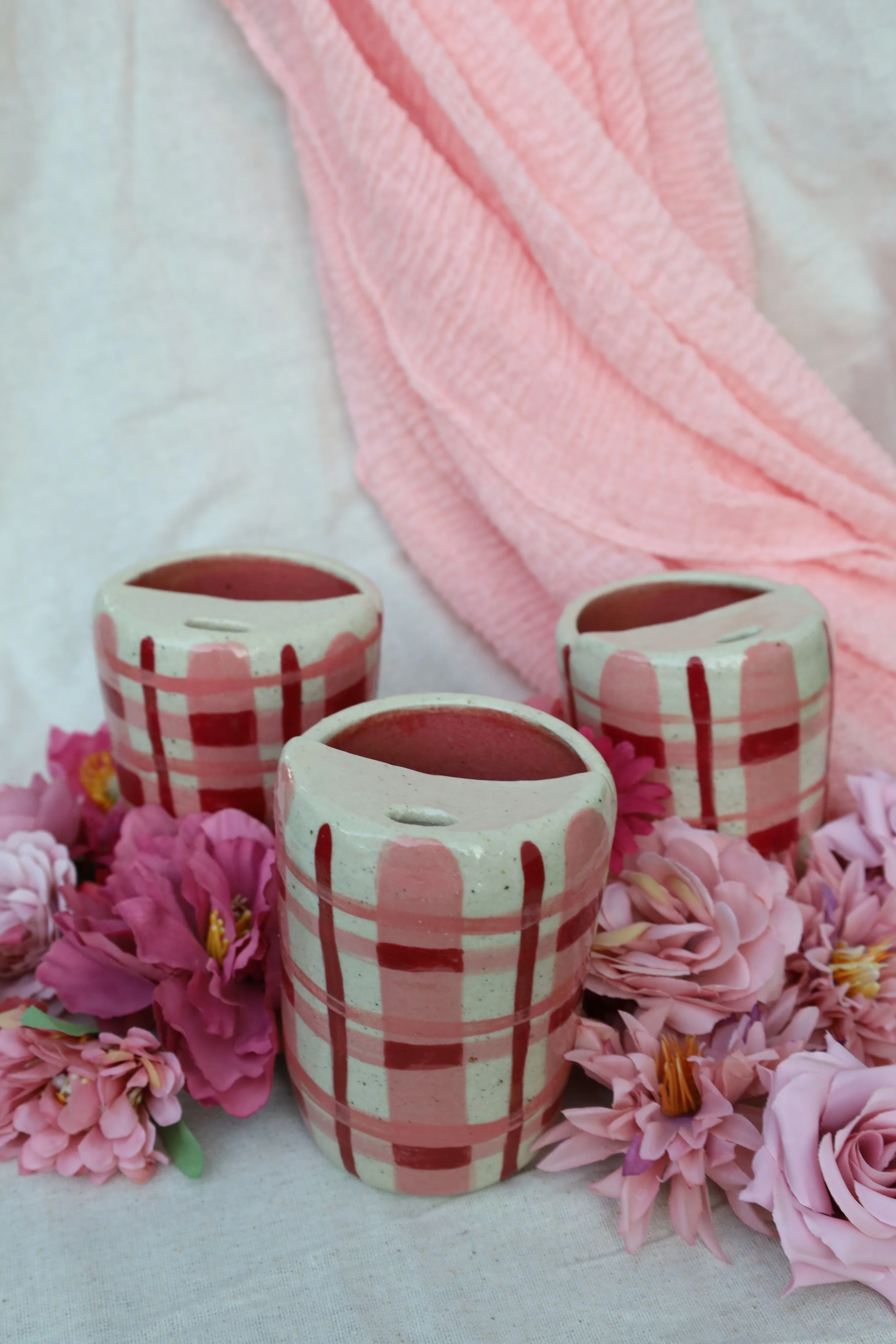 Pink Plaid To Go Cup