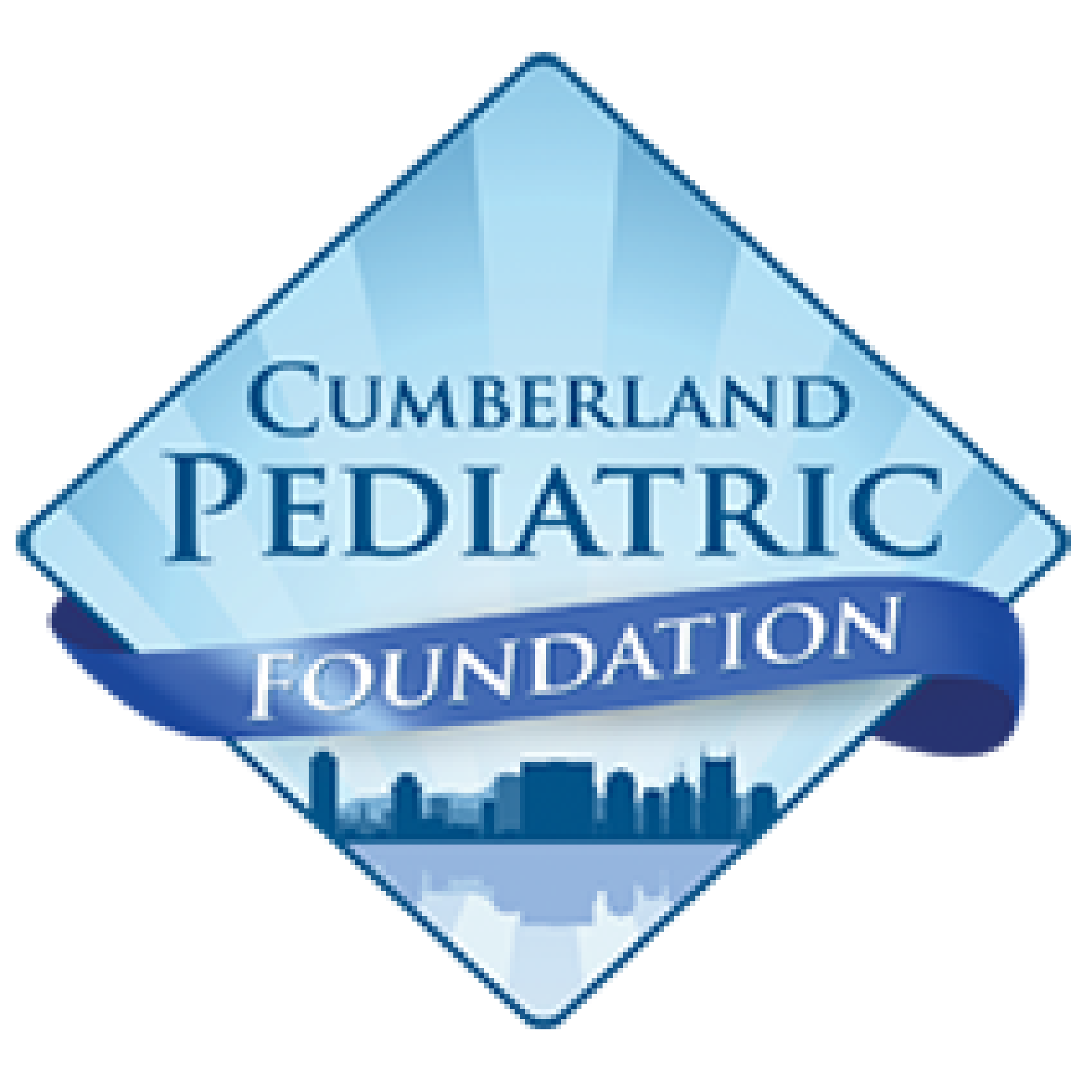 Logo of Cumberland Pediatric Foundation, featuring a stylized city skyline with text overlay.