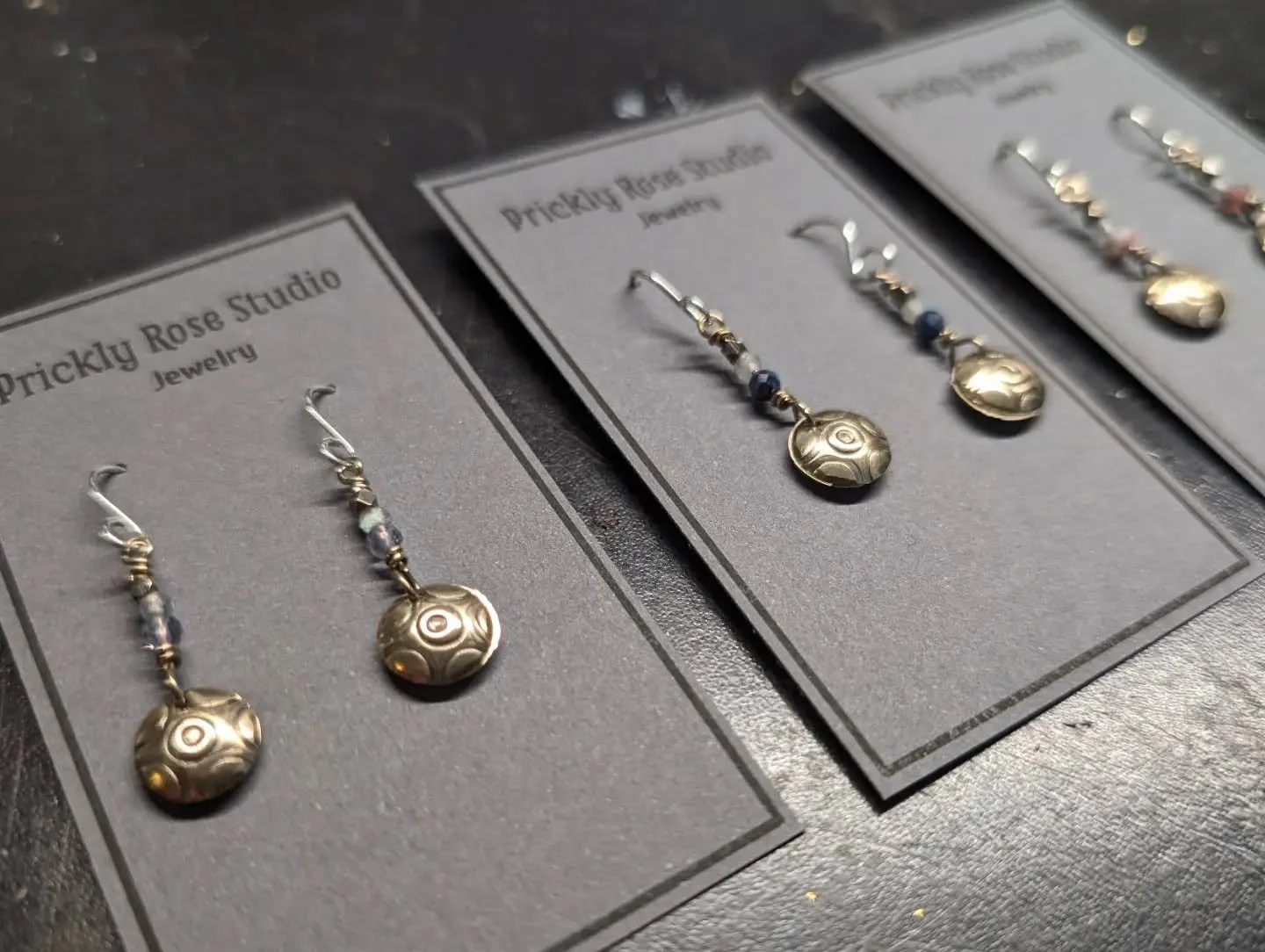 Sharing with you a group of nineteen pairs of earrings that will be available at The Purple Bike on Friday. I love how this group turned out, feels like a bunch of ideas finally coming together. I hope you love them too!
.
These three pairs feature a