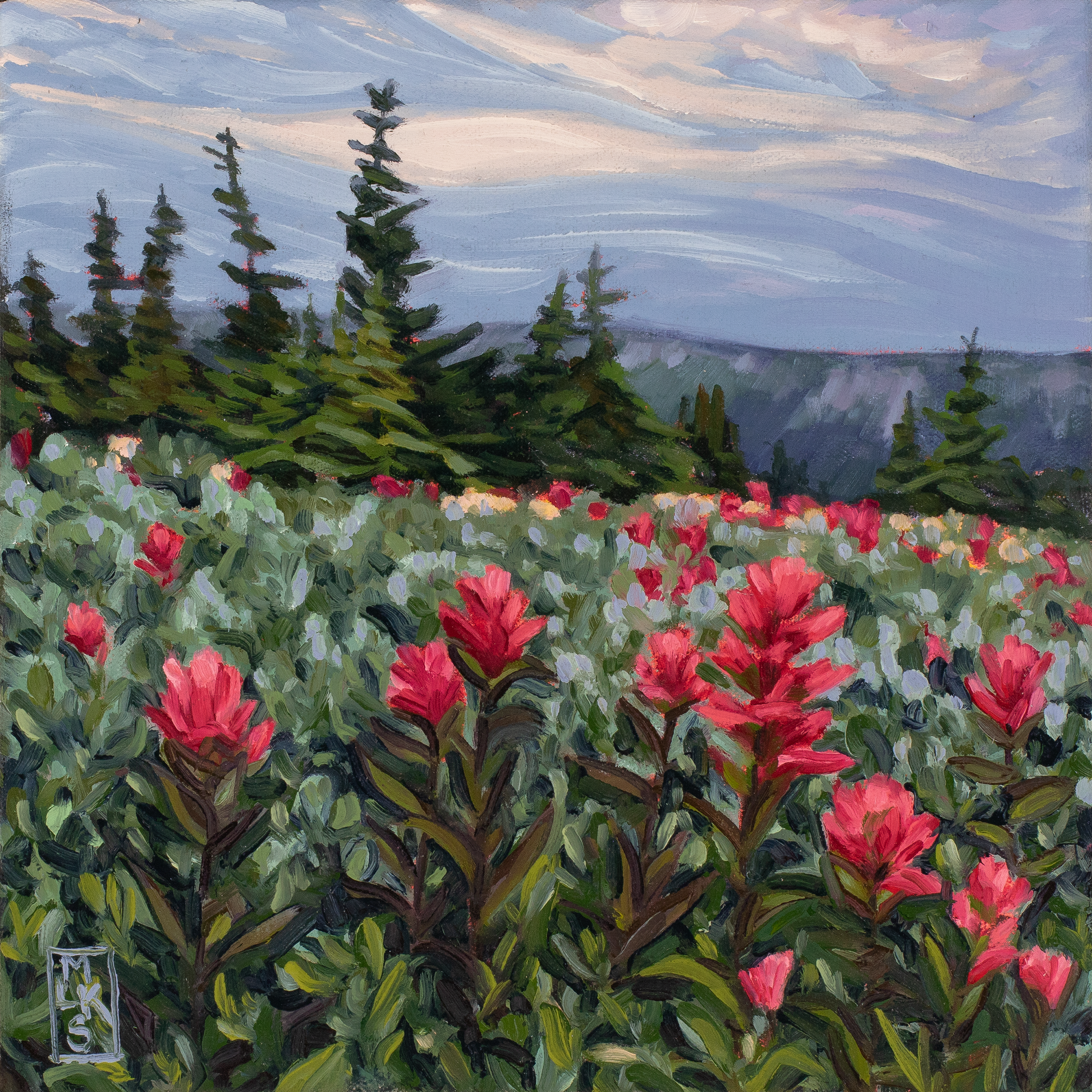 Wildflower Meadow on Morfee No 1
10"x10"x0.875" oil on canvas 2025
$200 CAD plus applicable 
taxes and shipping