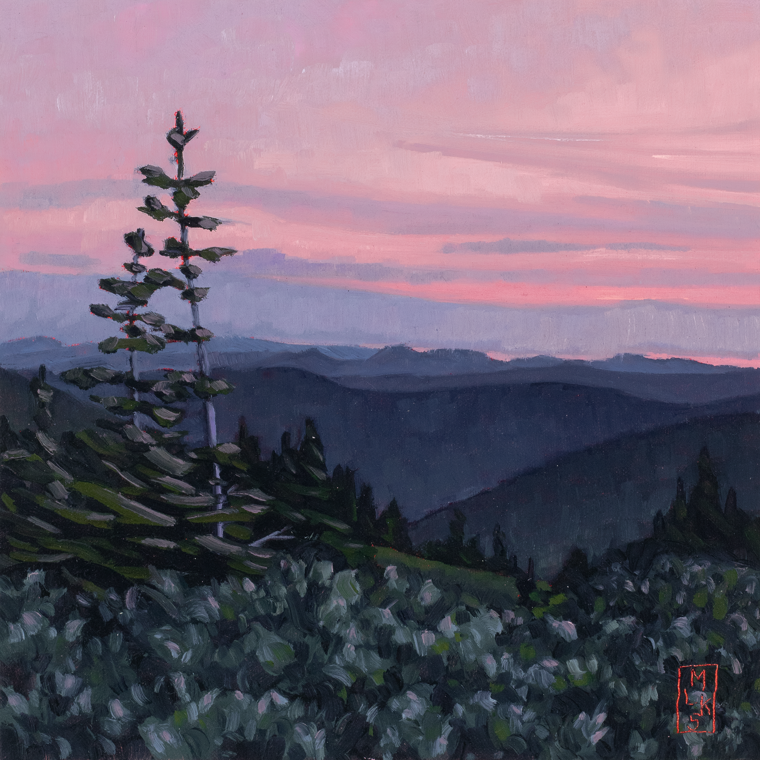A Smoky Sunrise View No 2
12"x12"x1.5" oil on canvas 2025
$300 CAD plus applicable 
taxes and shipping