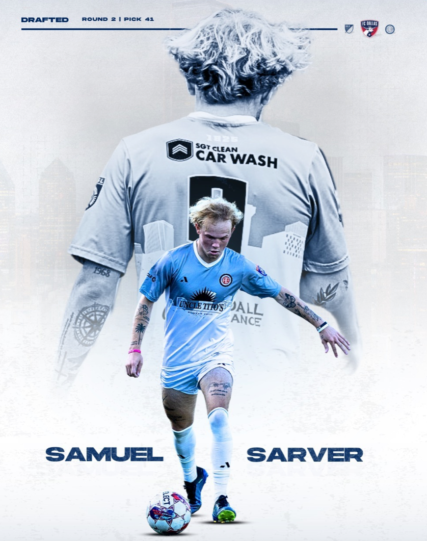 Sam Sarver - 2025 42nd Overall Selection - FC Dallas

In October 2025, Sarver earned a first-team contract with FC Dallas after a successful start with North Texas SC of the MLS Next Pro league. Sarver also was awarded MLS Next Pro's 2025 MVP award.