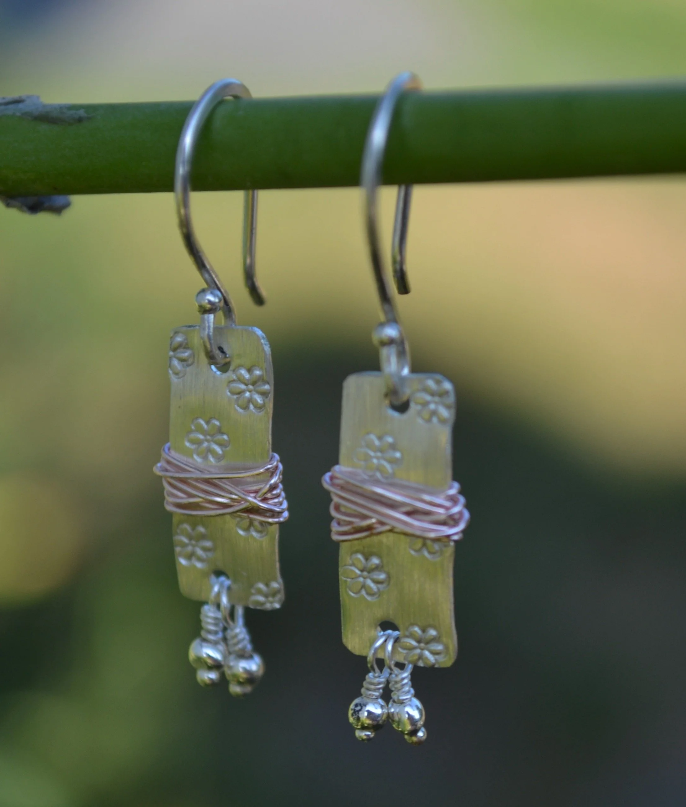Sterling & Rose Gold Tab Earrings