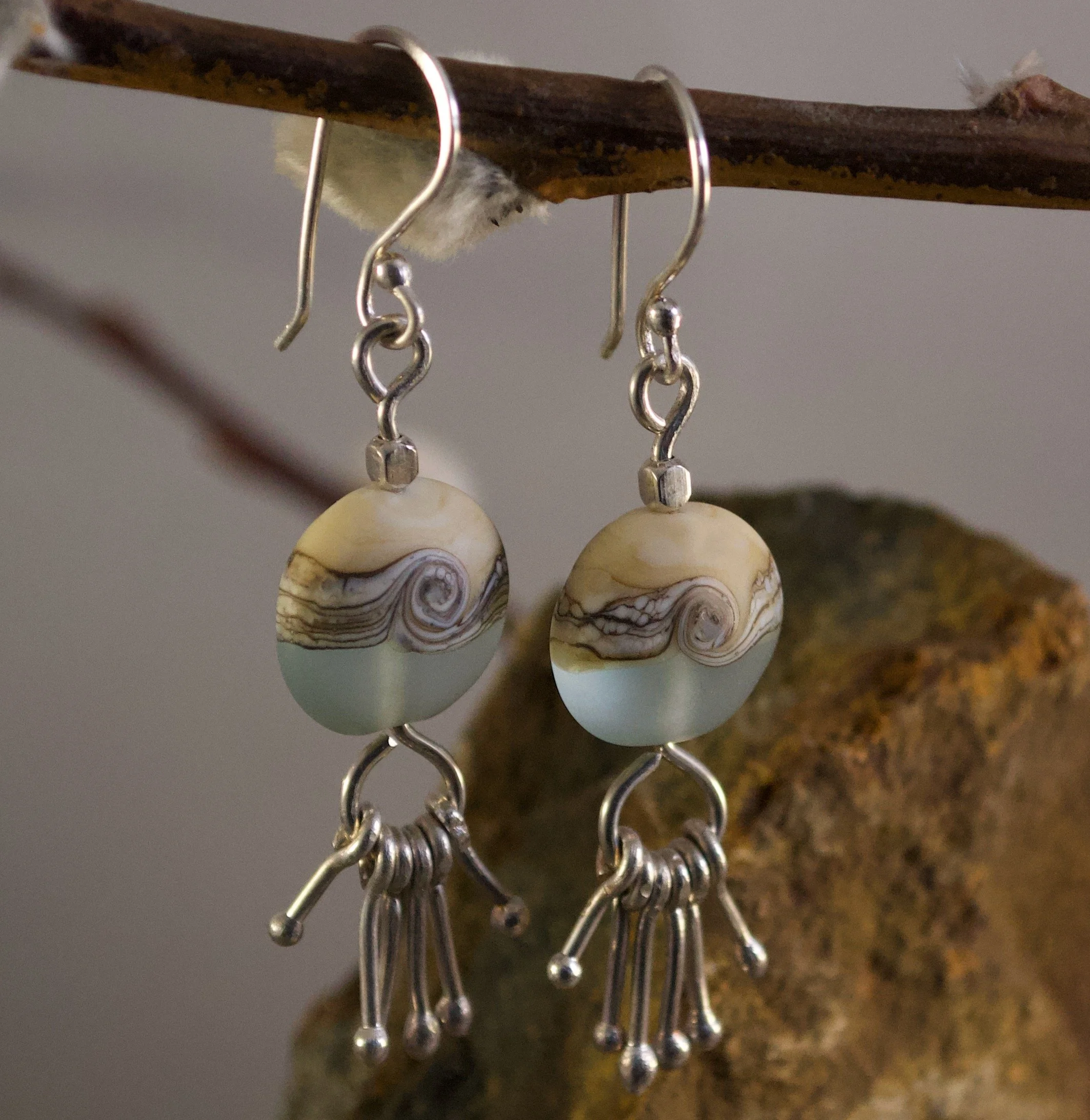 Ocean Foam Sterling and Lampwork Earrings