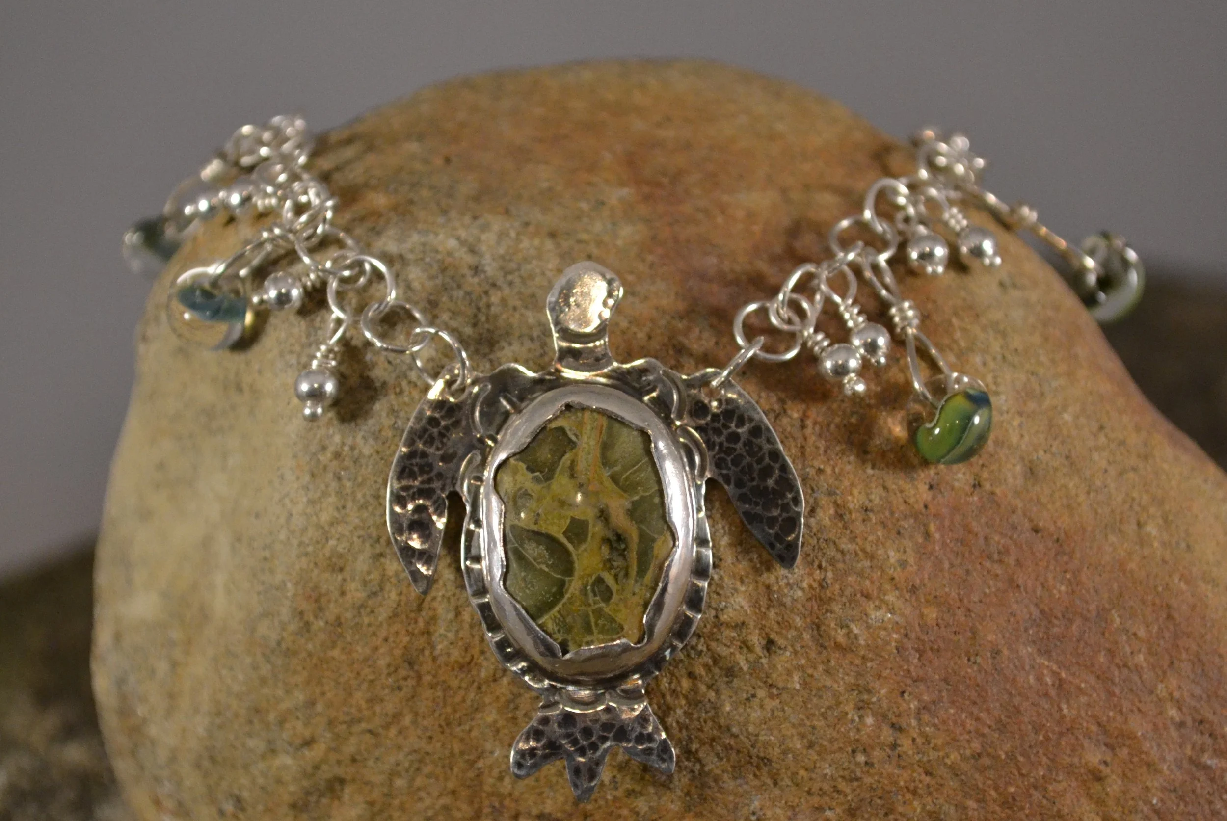 Jasper and Sterling Turtle Necklace
